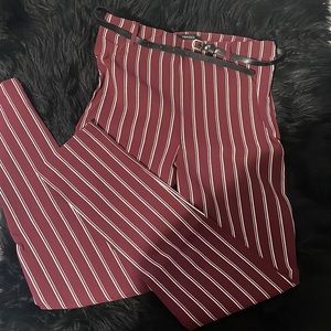 Never worn maroon pinstripe pants with belt